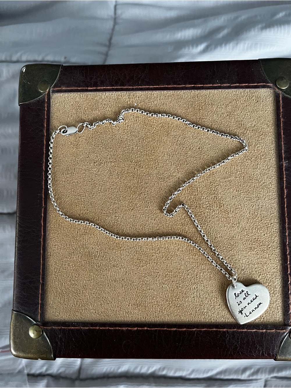 John Lennon Quote Heart Pendant Necklace in Silver